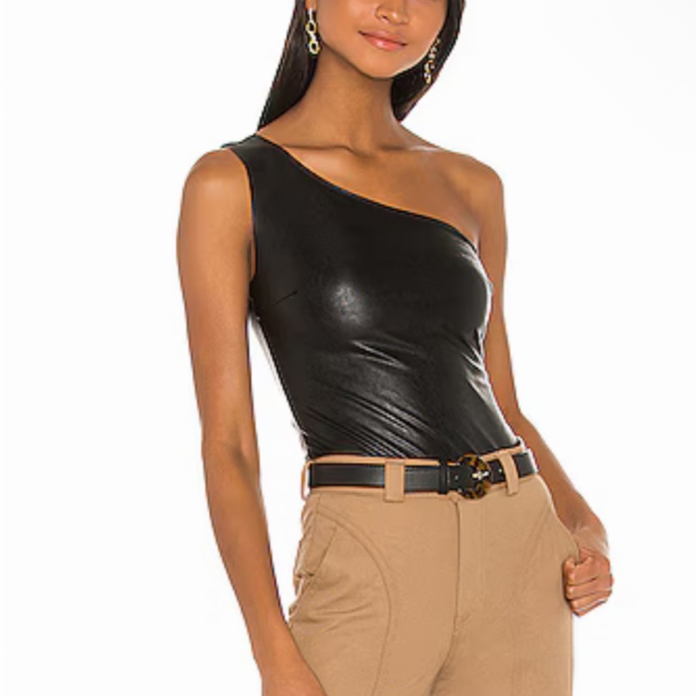 Commando Black Faux Leather Asymmetric Bodysuit
